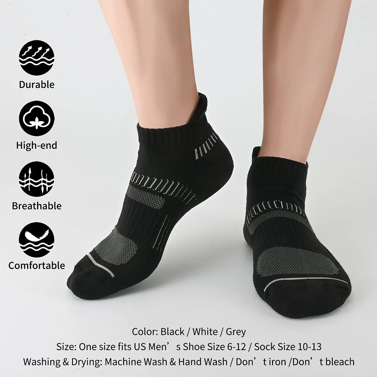 Mens Socks Ankle Socks for Mens Low Cut Cushioned Breathable Socks 6 Pairs