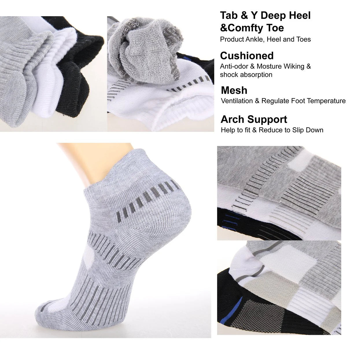 Mens Socks Ankle Socks for Mens Low Cut Cushioned Breathable Socks 6 Pairs